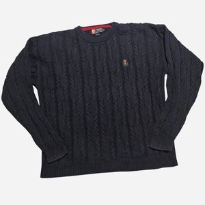 Vintage Chaps Ralph Lauren Men’s Navy Cable-Knit Crewneck Sweater